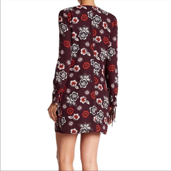 Women's Charles Henry Maroon Floral Long Sleeve Mini Shift Dress Size Small - Picture 2 of 6